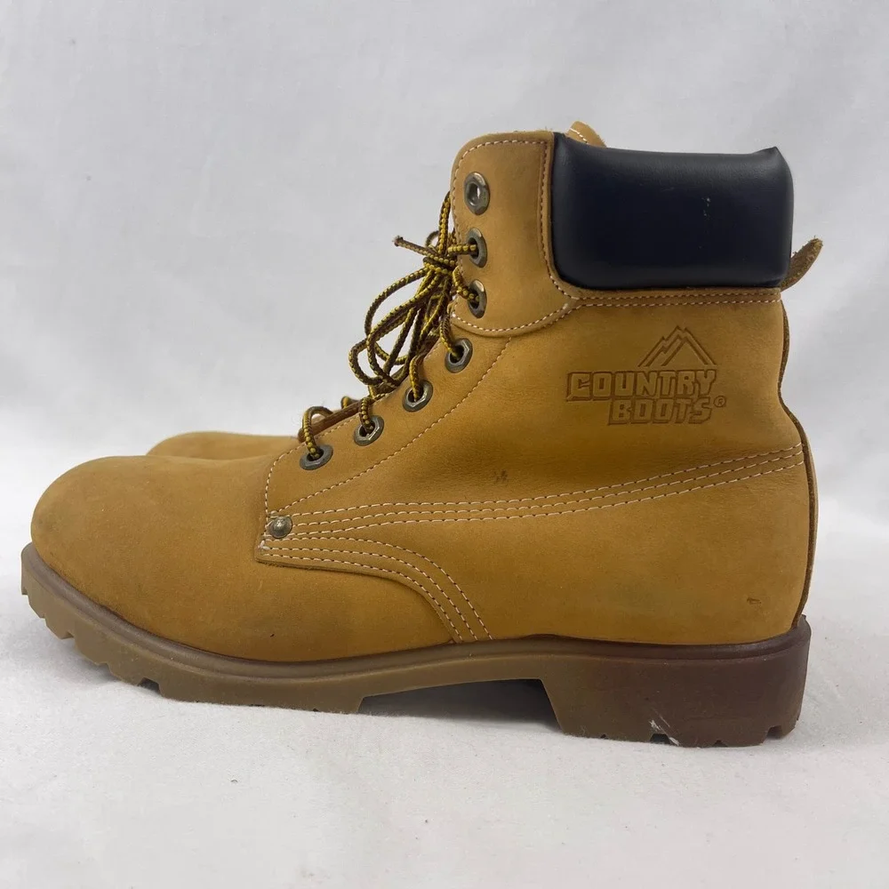 Country Boots‎ Work Boots Mens 7.5 D Wheat Leather Padded Collar Lug Sole